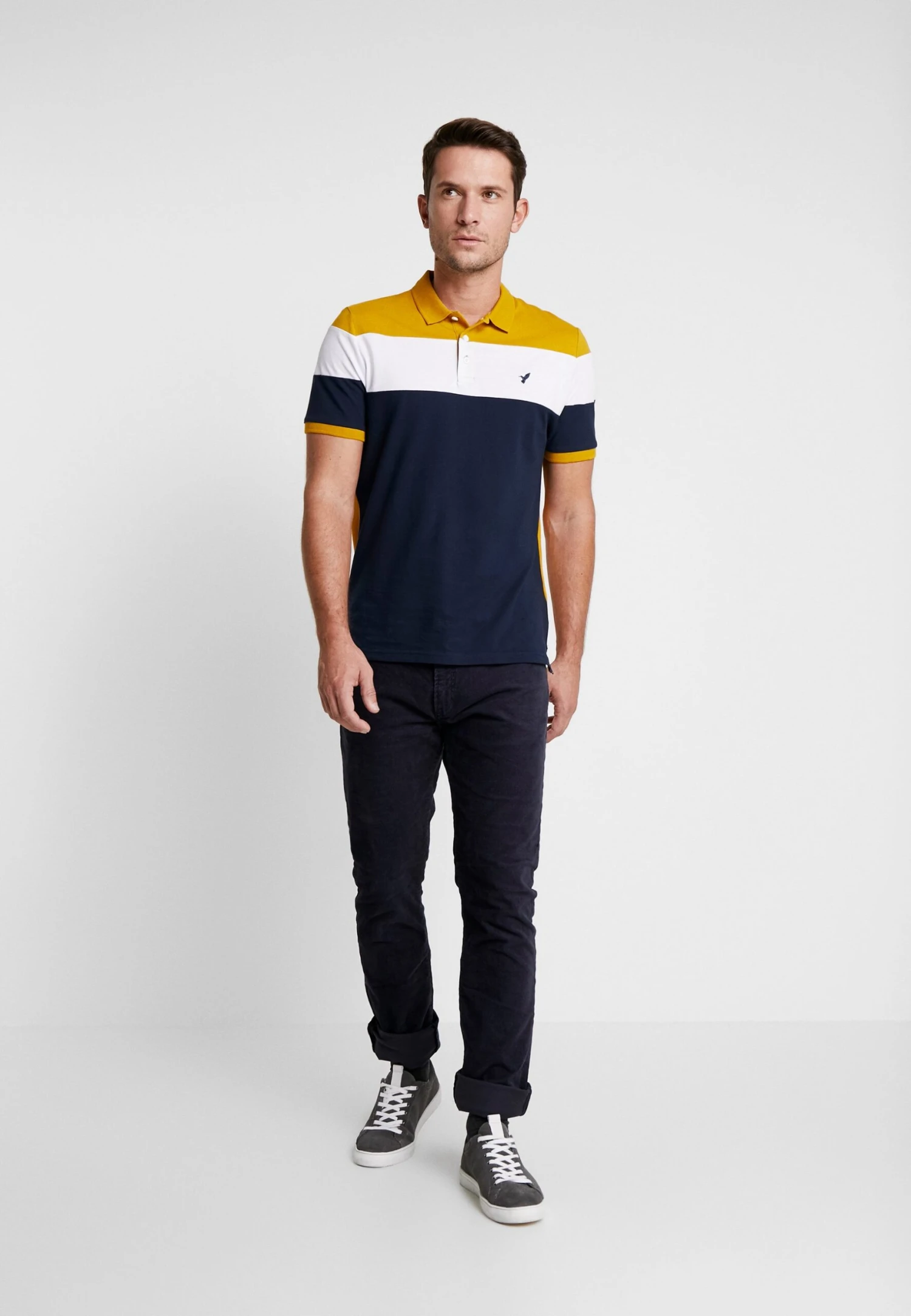 Pier One Polo Shirt - Dark Blue/Mustard 2 Pier One Polo Shirt - Dark Blue/Mustard - Image 2